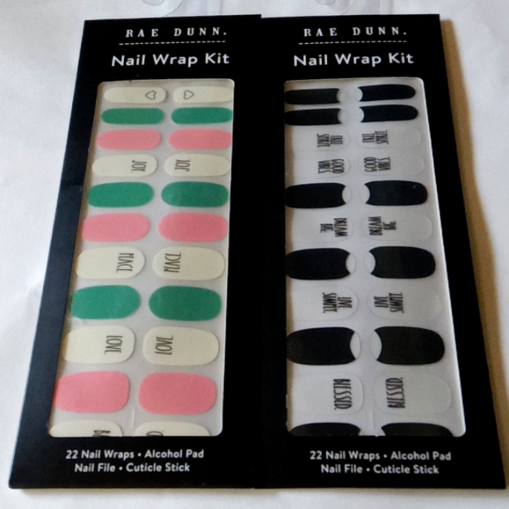 Nail wraps pink and green black and white